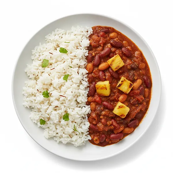 Spicy Three-Bean Jerk Stew with Grilled Pineapple and Coconut Cilantro Rice